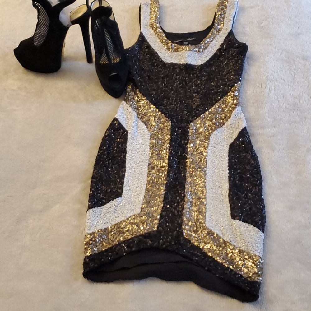 Sequins mini& suede platform stilettos